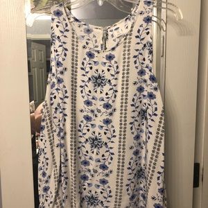 Old Navy White and Blue Floral Tank Blouse